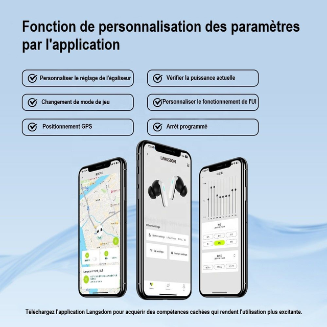 Langsdom écouteur TG16 ZETA Gris véritable casque stéréo sans fil Smart APP contrôle ANC ENC casque antibruit à faible latence. TWS V6.0 Bluetooth