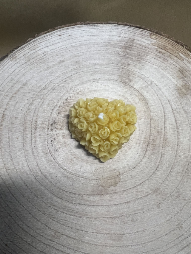 Small Flowery Heart Shaped Candle - 100% Beeswax