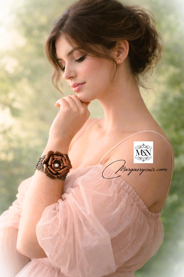 Bracelet avec Rose moulée en cuir