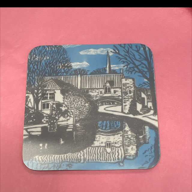 Pulls ferry Norwich blue coaster linocut lain