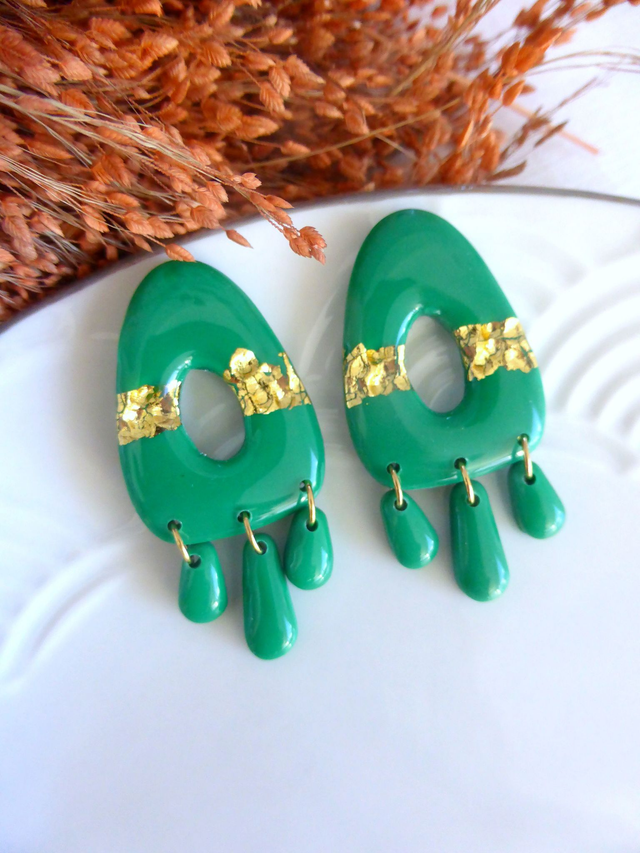 Boucles d'oreilles ajourées vertes- Nuit dorée