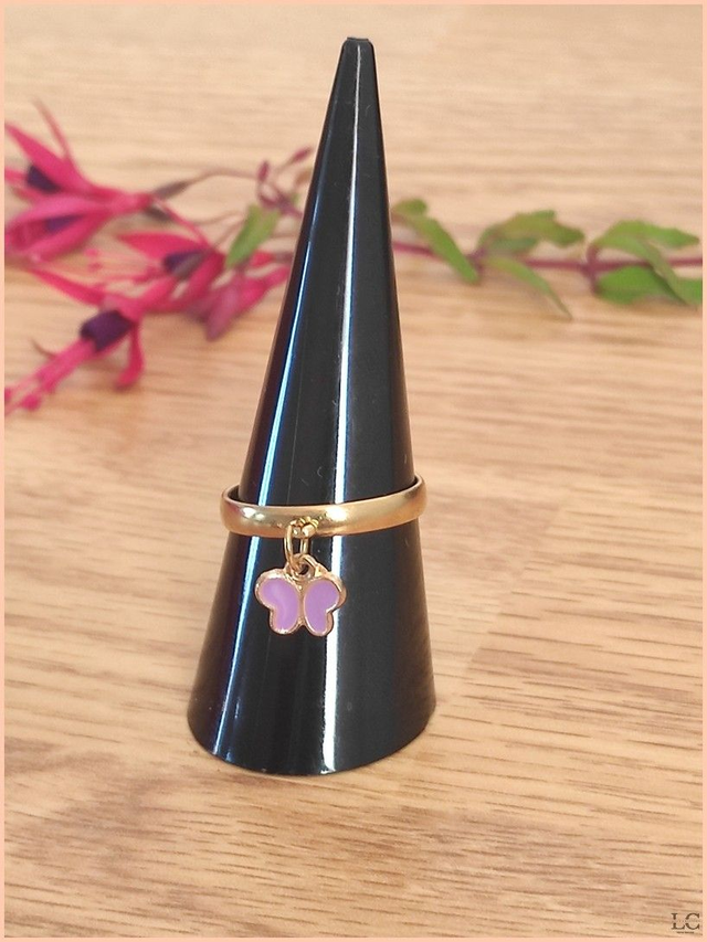 Bague réglable 3mm, acier inoxyable doré, avec breloque