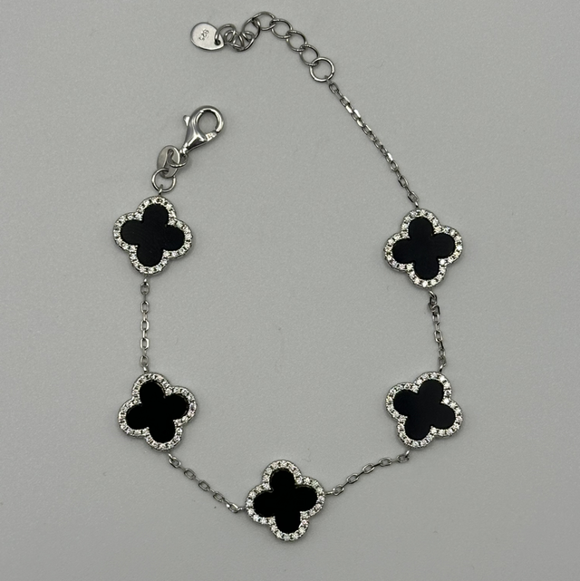 CZ And Black Onyx Clover Bracelet