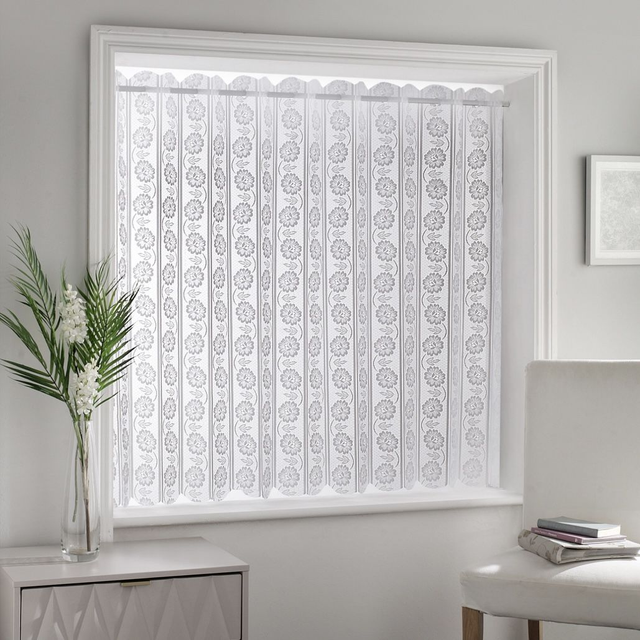 Milan Floral Louvre Lace Blind 72" Wide (183cm) Rod Pocket Pleated Lace Panel