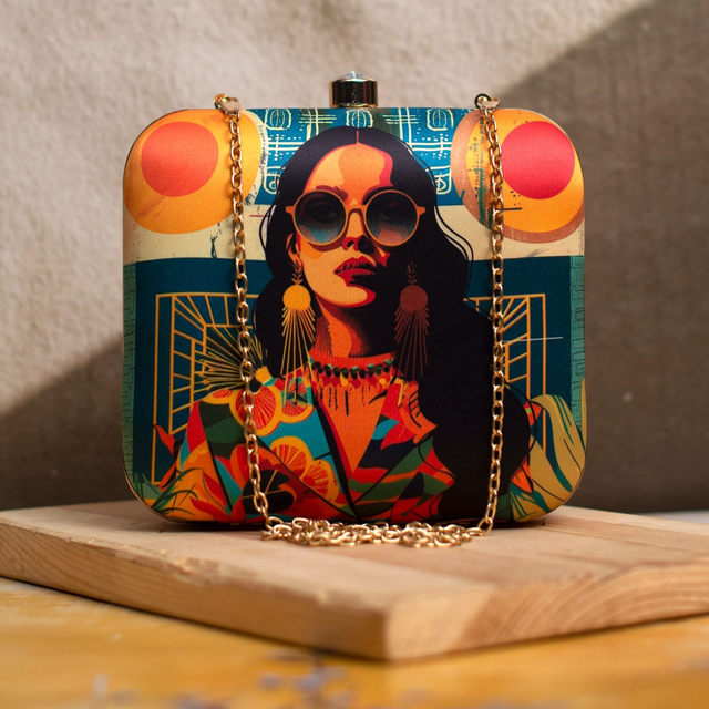 Asian Woman Portrait Printed Clutch Bag- 7x6.5