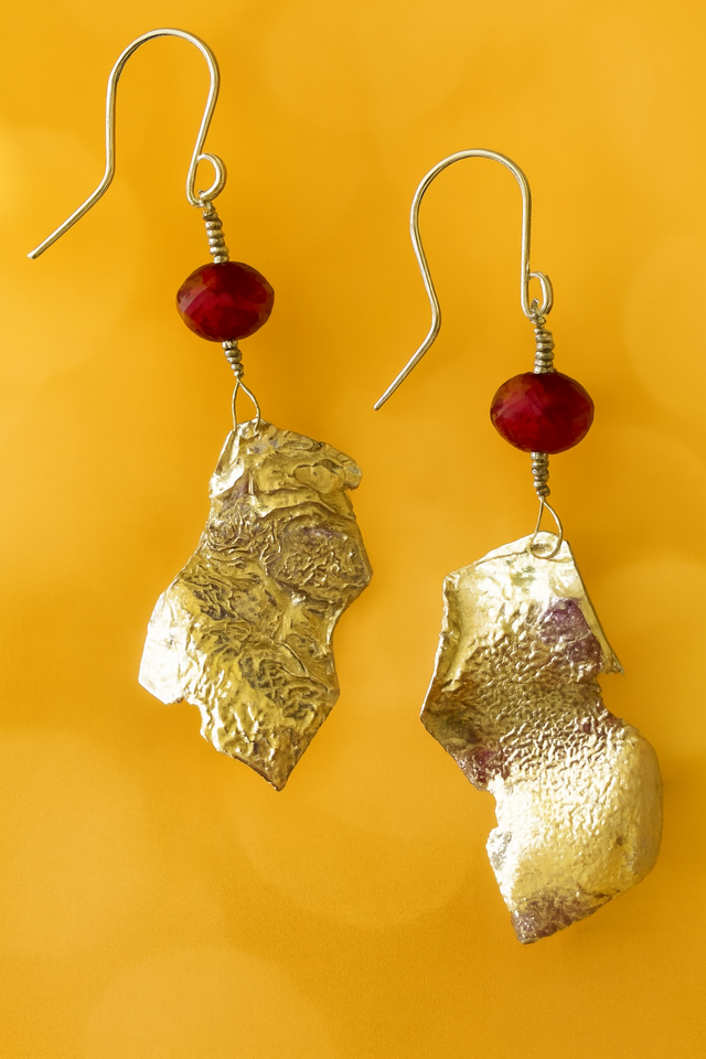 Silver and Spice: Recycled Silver Reticulated Drop Earrings – Organic Texture &amp; Red Glass Bead