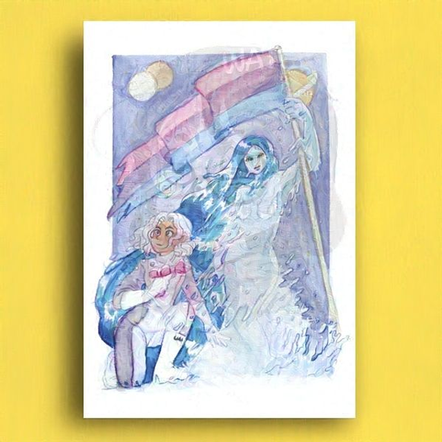 Print Cosmos &amp; Waterfall Bisexual Flag- Watercolor paper