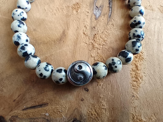 Bracelet Jaspe Dalmatien 6 mm Ying et Yang