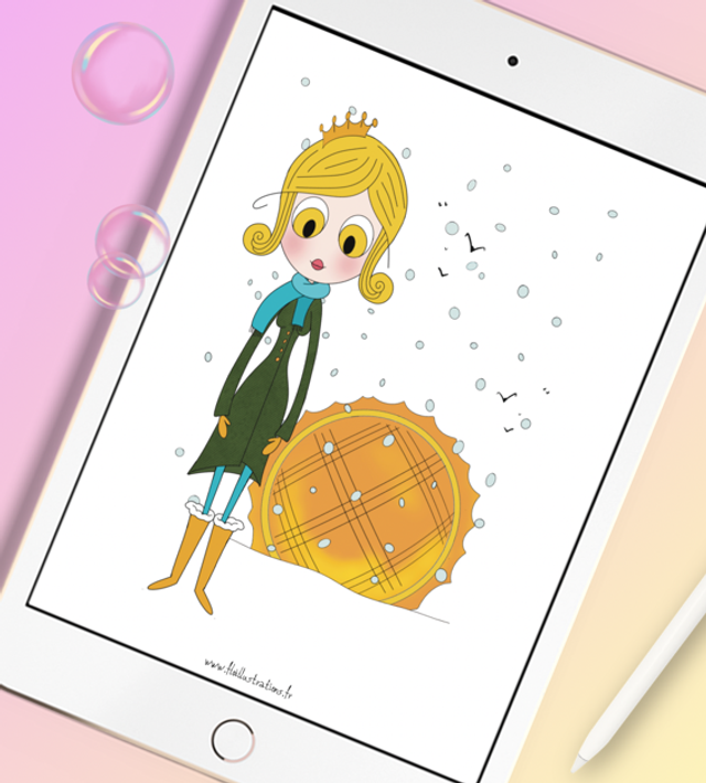 Jour d'épiphanie - Personnage sous la neige devant une galette des rois