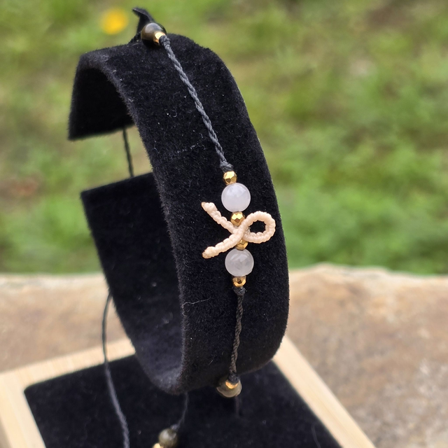 Bracelet Cœur Solidaire🎗️Quartz Rose &amp; Obsidienne dorée 