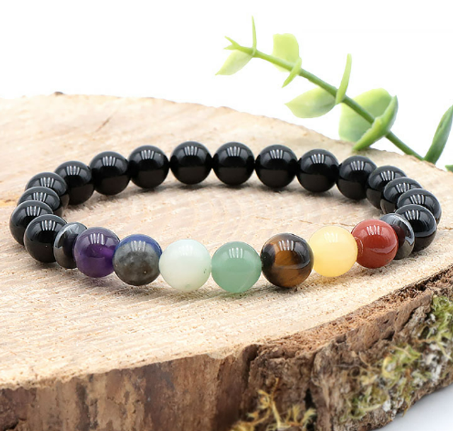 Bracelet 7 chakras et Onyx A perles de 8mm