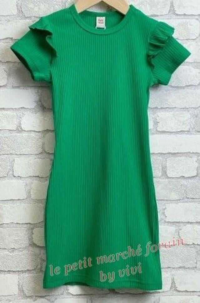 Robe côtelée VERTE manches courtes - enfant 