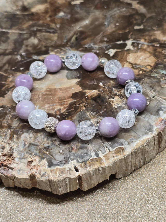 Bracelet Lépidolite et Cristal de roche en 1cm
