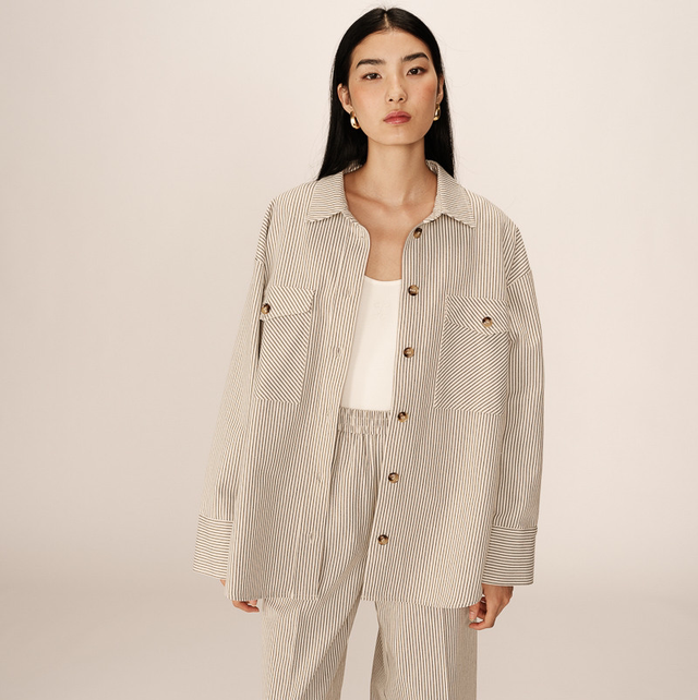 Blouse Shirt Stripe Ecru 