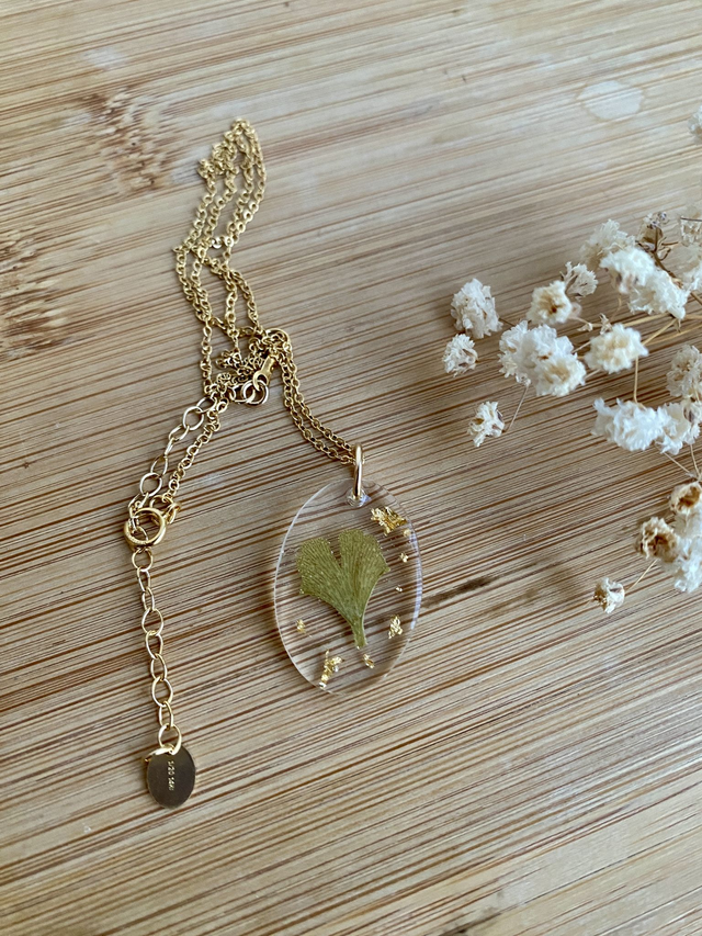 Collier gold filled ovale - ginkgo