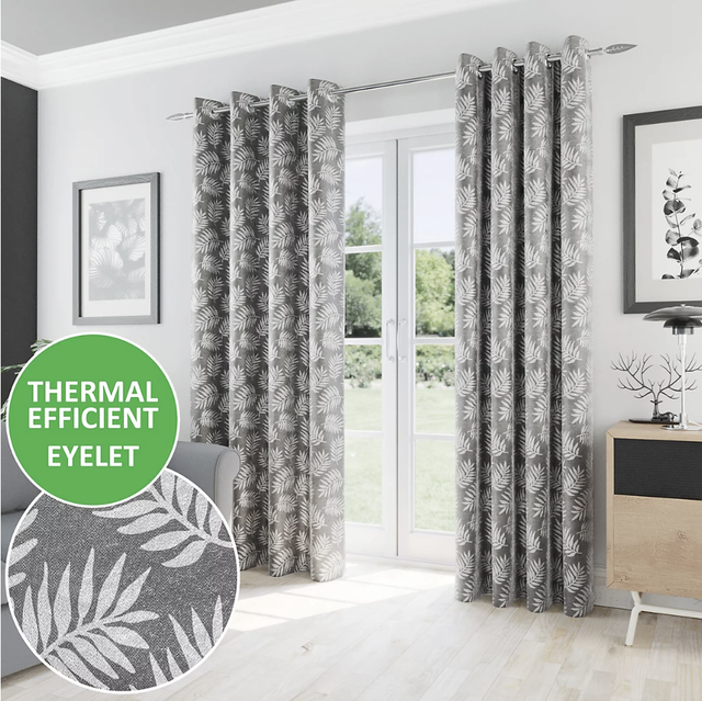 Enhanced Living Oakland Grey Thermal Room Darkening Readymade Eyelet Curtains