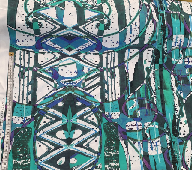 Green and purple abstract print cotton sateen