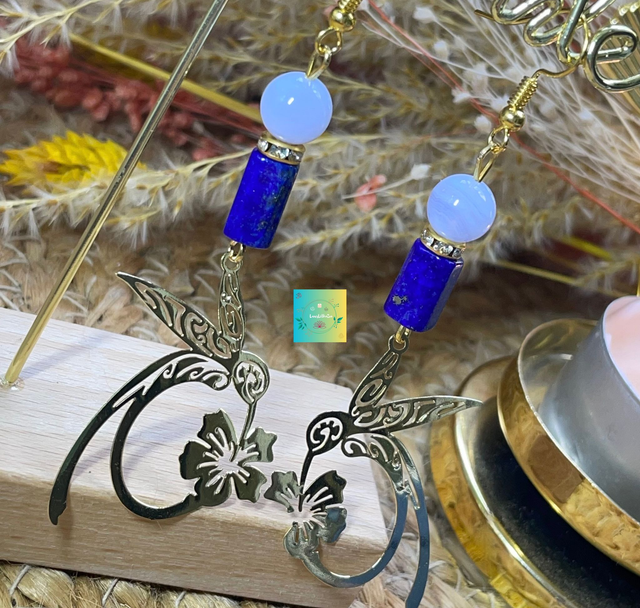  💦🌊Boucles d'oreilles en Calcédoine et Lapis lazuli