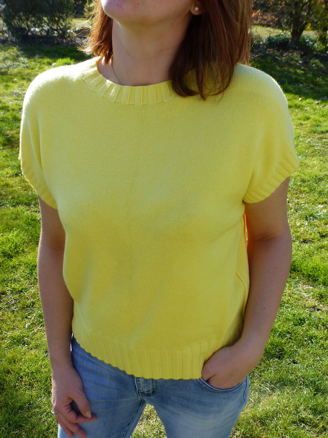 pull manche 3/4 col rond jaune