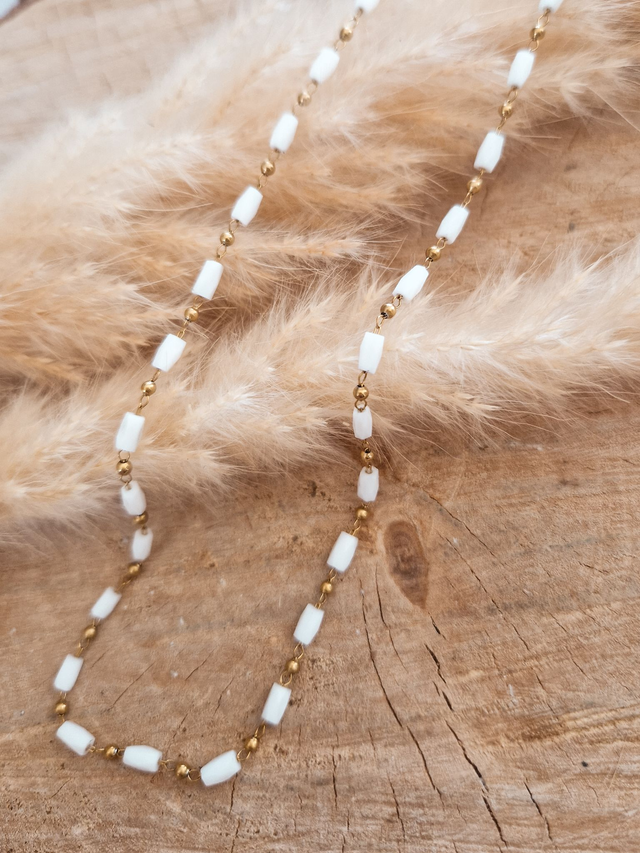 Collier finesse "Chaîne tubes" - Modèle doré et blanc