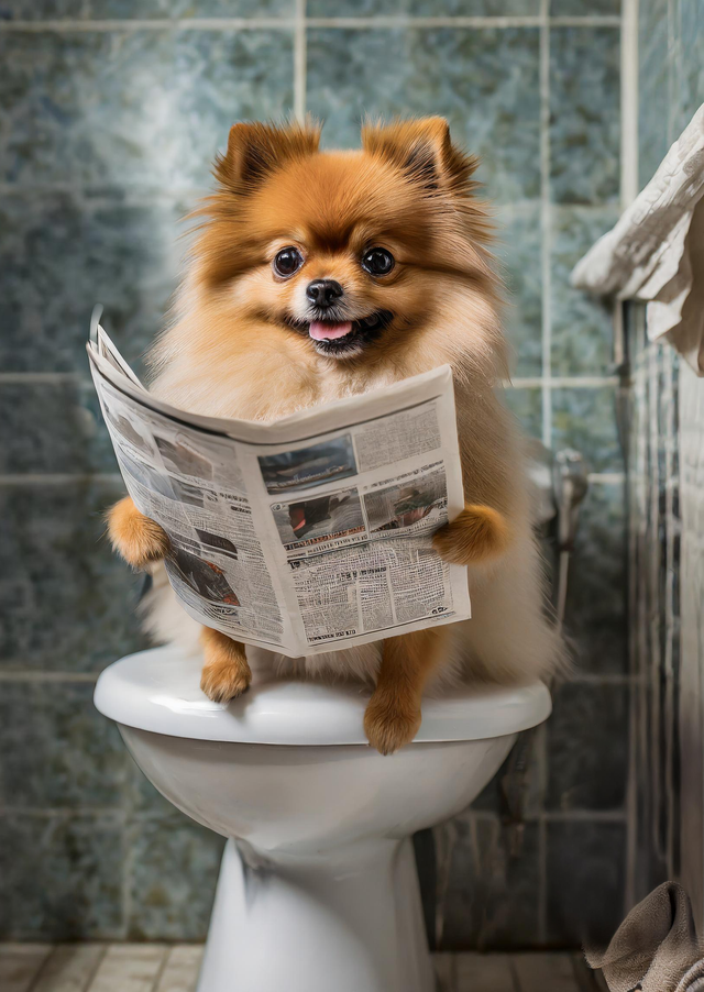 Pomeranian on the Toilet Framed Canvas