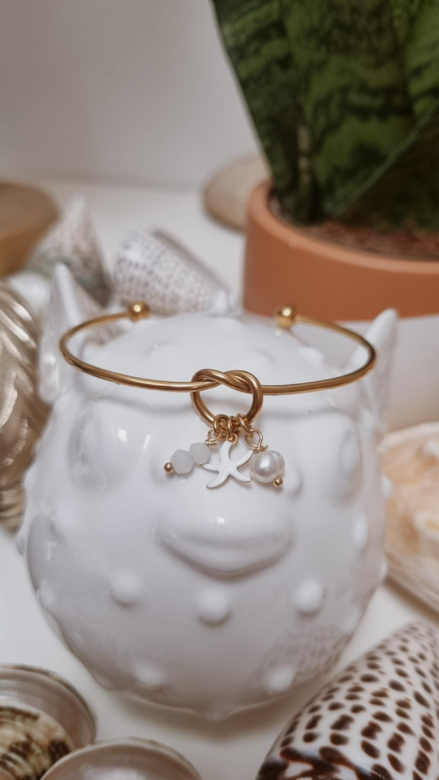 Jonc acier doré - étoile de mer blanche 