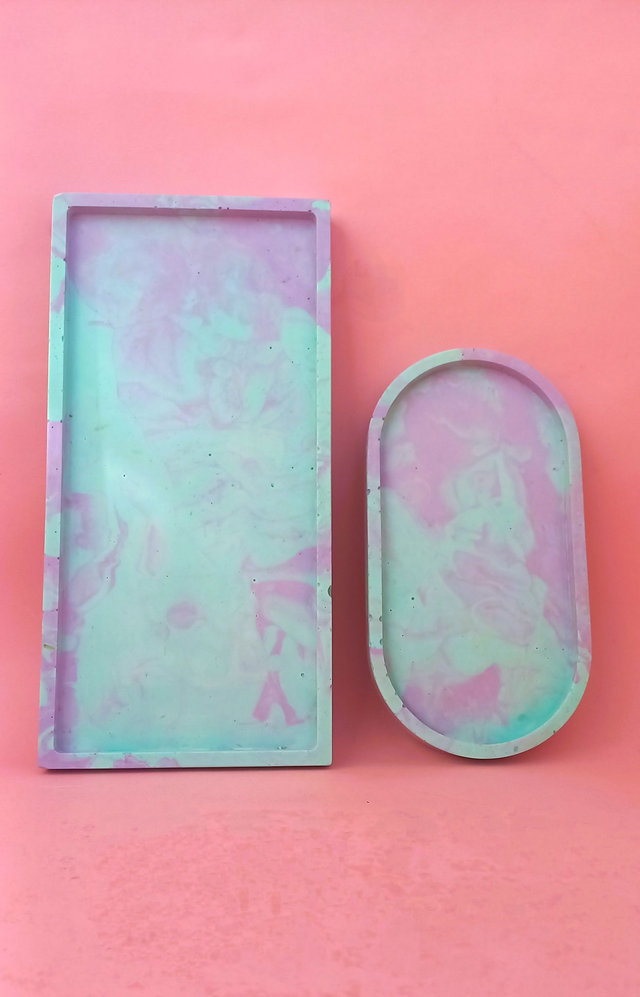 Taca prostokątna, długa, podstawka na przekąski, świece, akcesoria, marble, turkusowo-fioletowa