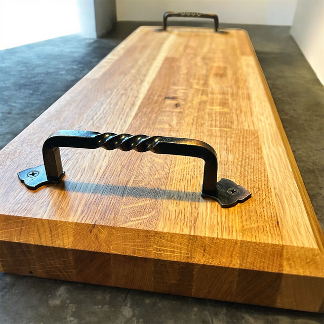 Solid Oak Serving Board with Metal Handles