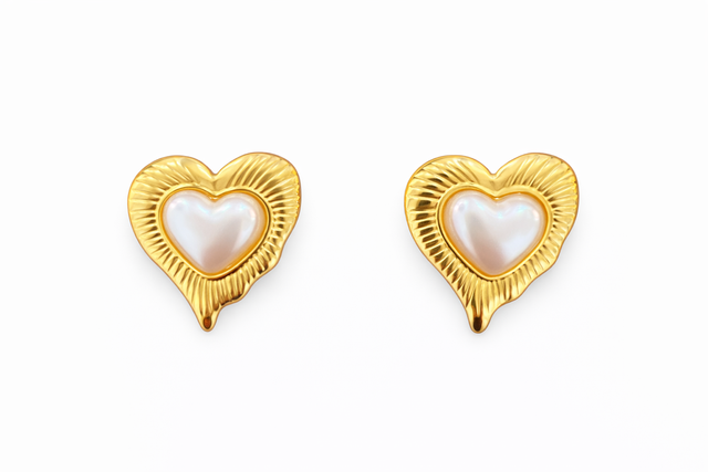 Pendientes acero dorado corazones 