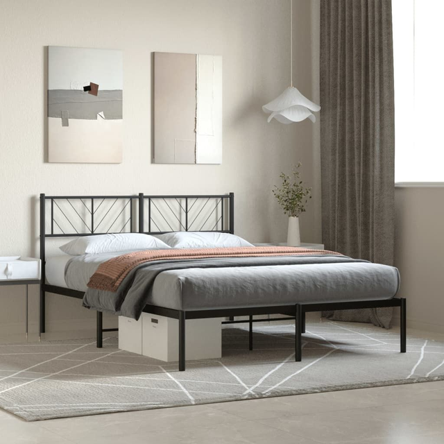 Cadre de lit métal sans matelas avec tête de lit noir 120x190cm