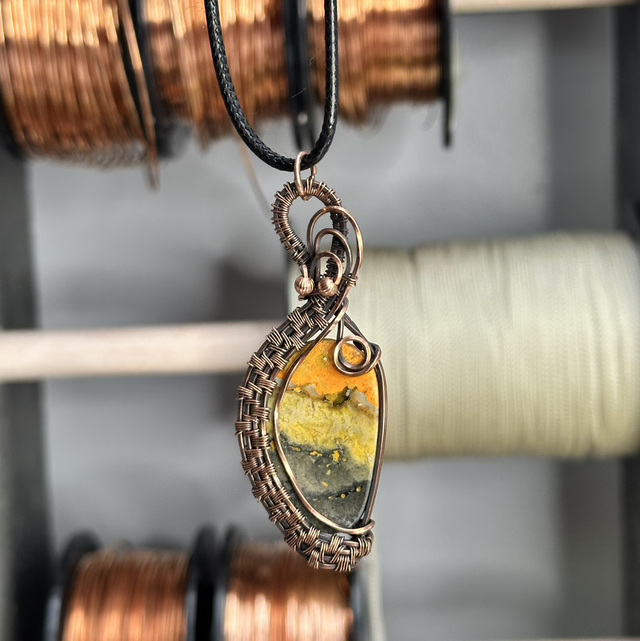 Bumblebee Jasper pure copper wrapped pendant 