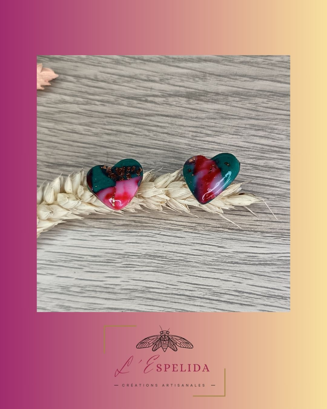 Sweeties coeurs marbrés verts, rouges et feuilles d'or