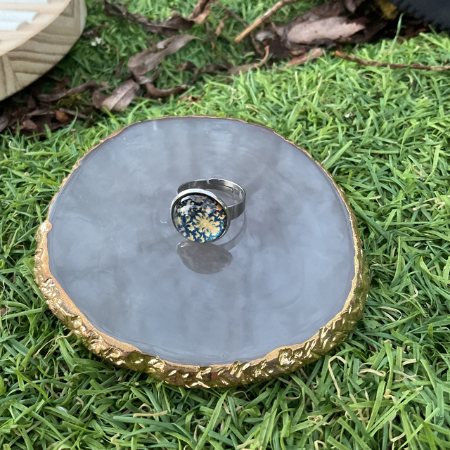 Adjustable glass dome ring. Colourful design. Handmade.