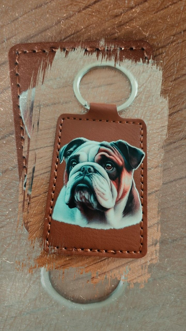 Porte-clés en similicuir personnalisé animaux "Bulldog anglais " 