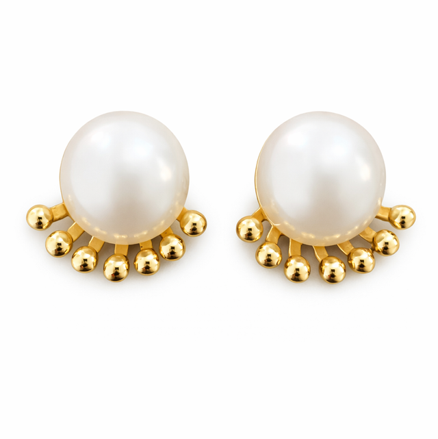 Pendientes acero dorado perla XL