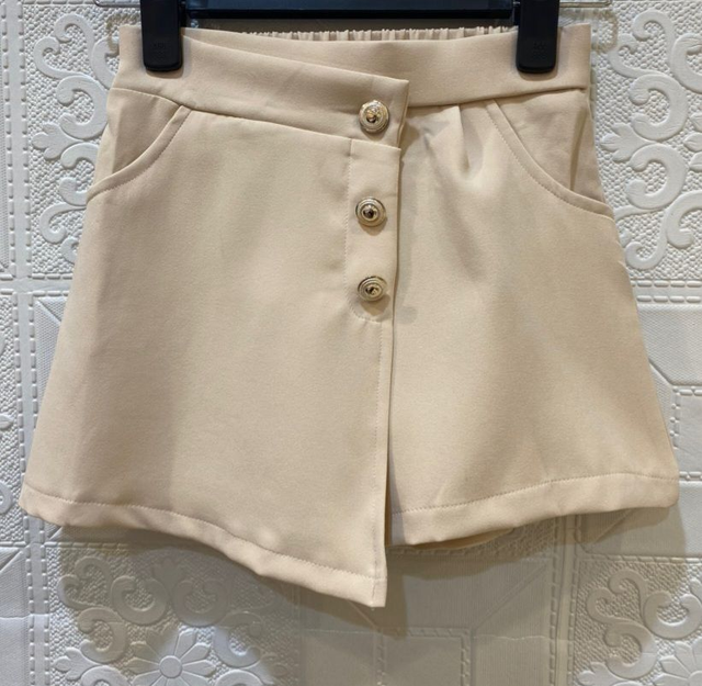 Jupe Short Enfant Beige Boutons Dorés