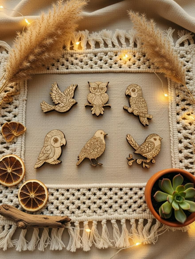 Lot de 6 embellissements Oiseau Mandala 