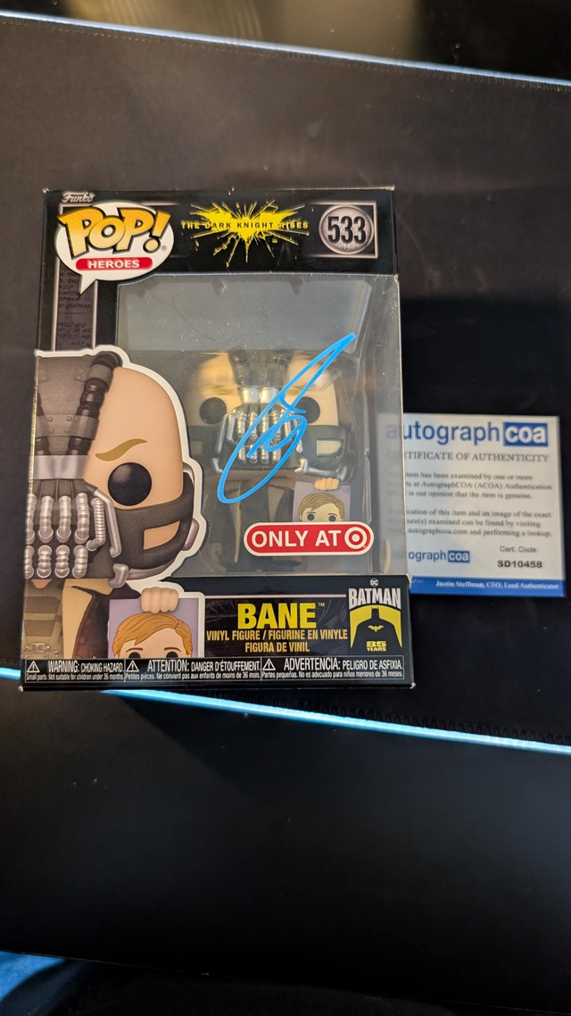 Funko Pop DC Batman Dark Knight Rises Bane 533 Signed by Tom Hardy with ACOA 