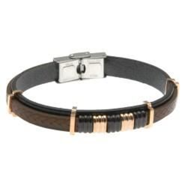 Bracciale uomo  in pelle marrone e nera con inserti in acciaio 