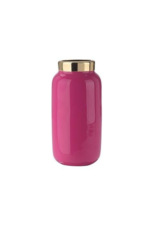 Saigon, Minivase mit Metallring (H9,5cm), pink/gold