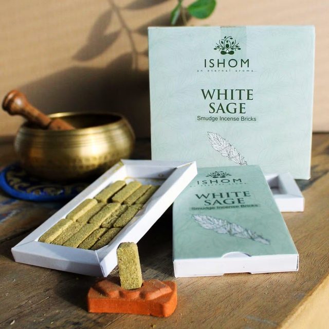 Pack of 15 natural incense smudge sticks & burner- White Sage