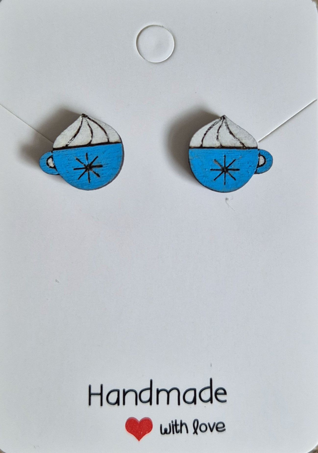 Christmas Hot Chocolate Wooden Stud Earrings   