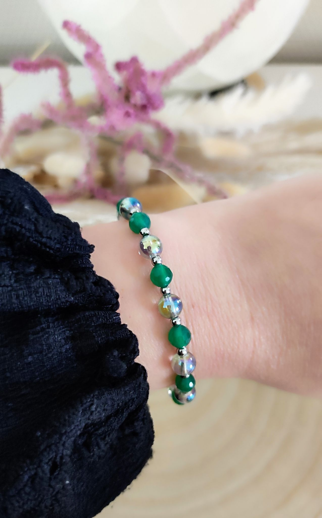 Bracelet "Renaissance" Agate verte facettée