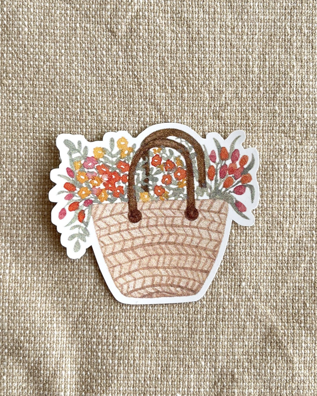 Sticker panier fleuri - Illustration aquarelle