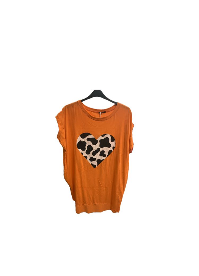 LMF - Orange  T-Shirt with Cow Print Heart - 170