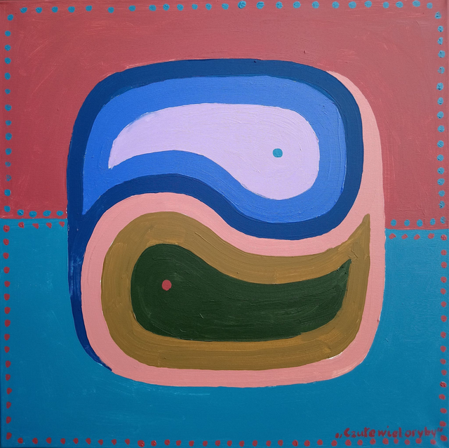 Czułe wieloryby - W perspektywie zwrotnej: Dada-sur, 65x65 akryl płótno 2018