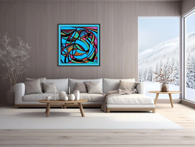 Abstract Colourful Contemporary Wall Art, Framed Canvas Unique Art, Statement Art,