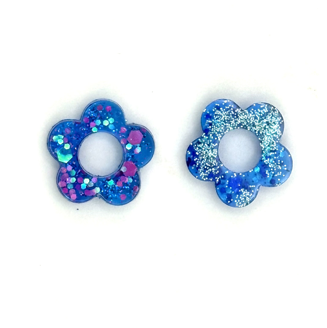 Pampilles petites fleurs bleutées réversibles 