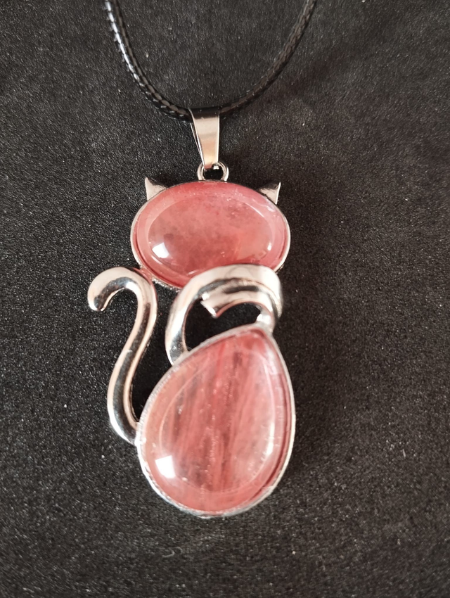 Pendentif Chat en Tourmaline Rose