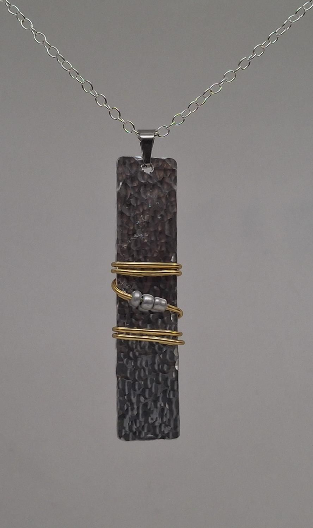 Hammered 3 Bead Two Tone Pendant